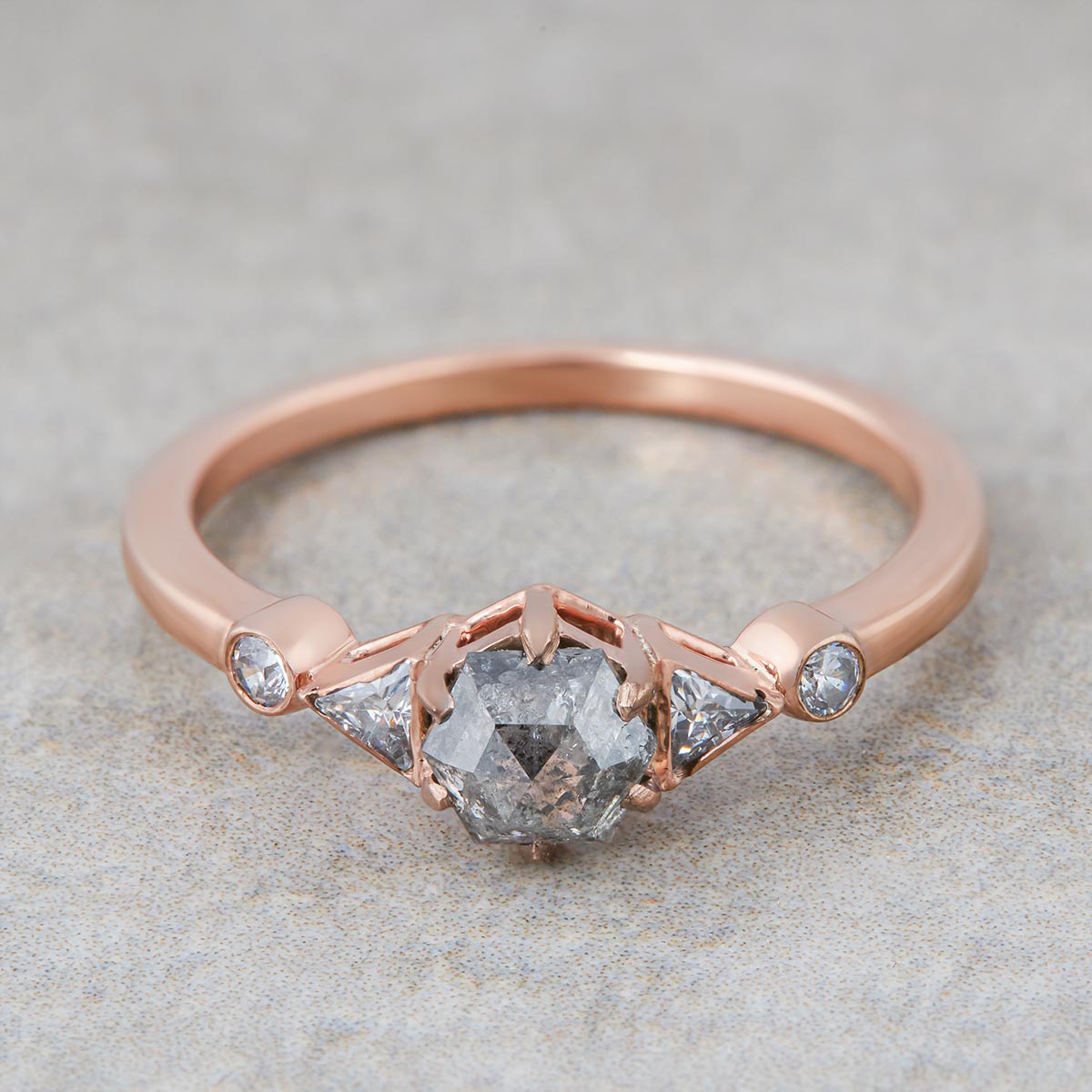 Hexagon Salt and Pepper Diamond Ring