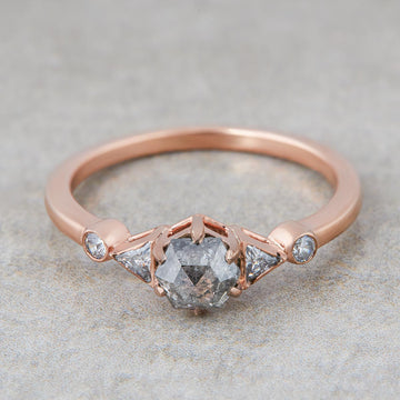 Hexagon Salt and Pepper Diamond Ring