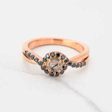 Natural Rutile Quartz Rutilated Quartz Black Gemstone Crossover Engagement Ring Rose Gold