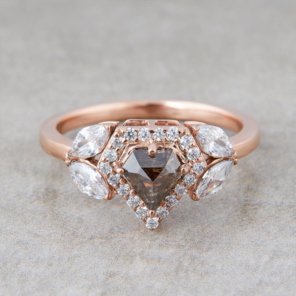 Pentagon Salt and Pepper Diamond Engagement Ring