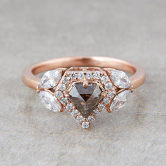 Pentagon Salt and Pepper Diamond Engagement Ring Moissanite