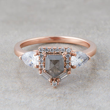 Shield Cut Salt and Pepper Engagement Ring
