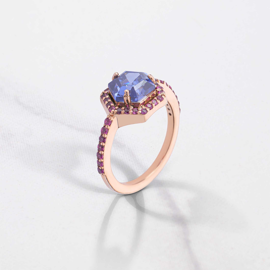 Hexagon Titanic Gemstone Ring Halo Cocktail Engagement Rings