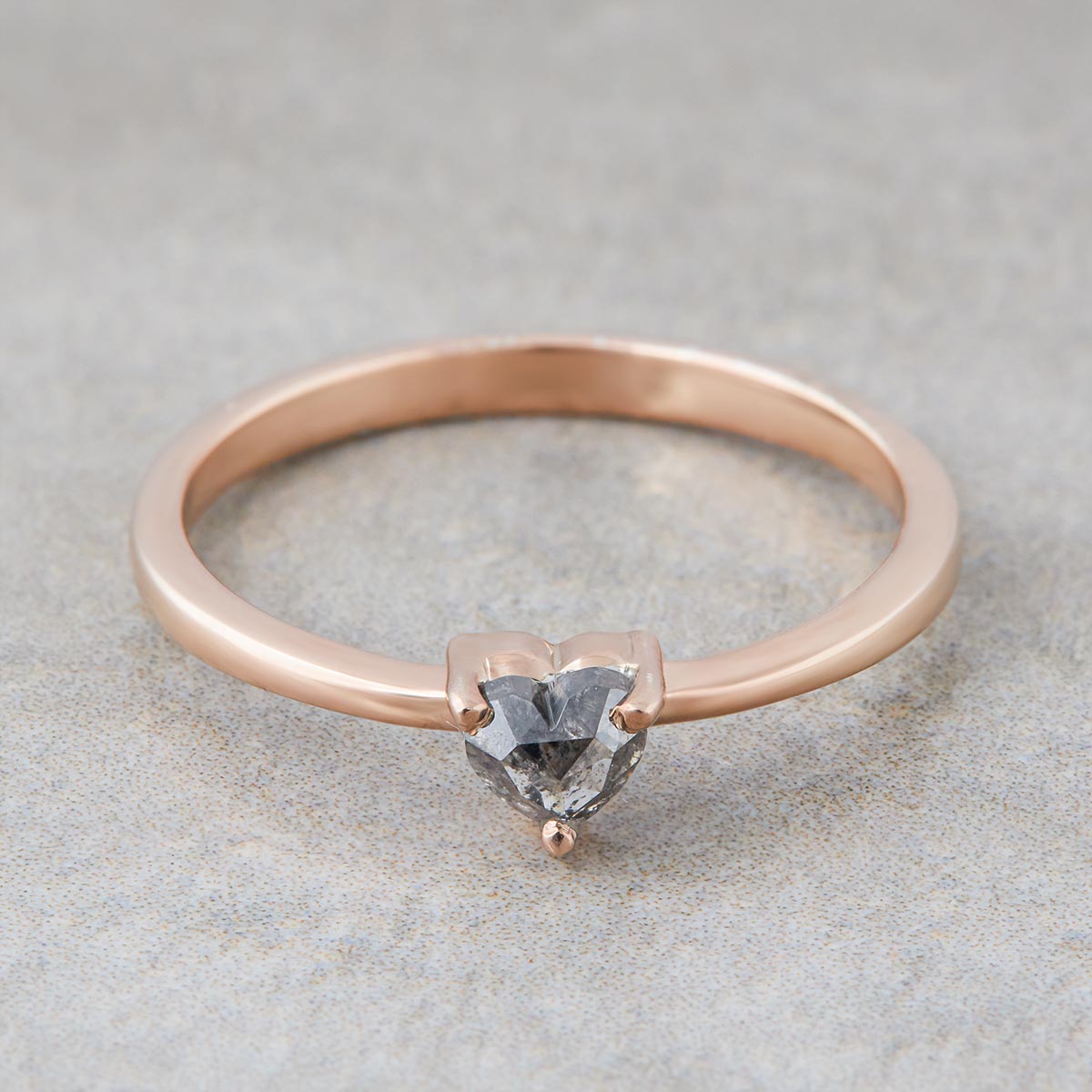 Salt and Pepper Diamond Heart Ring
