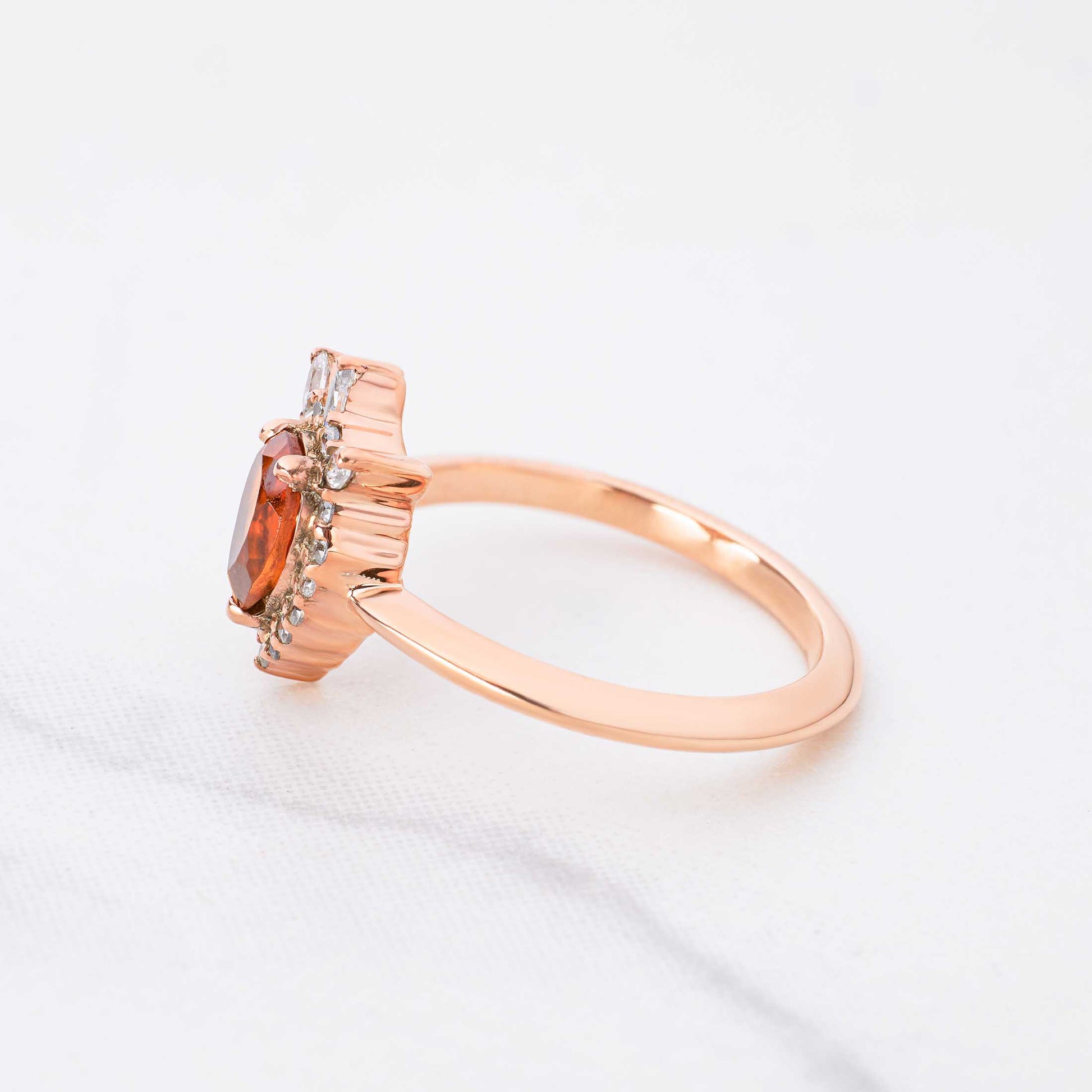 Pear Cut Natural Hessonite Garnet Gomed Ring Teardrop Gemstone Engagement Rings Rose Gold