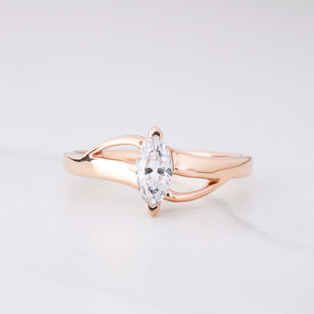 Marquise Cut Moissanite Diamond Ring Crossover Solitaire Engagement Rings Rose Gold