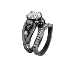 2.45TCW Diamond Skull Ring Set Mesh Gothic Gun Metal Finish
