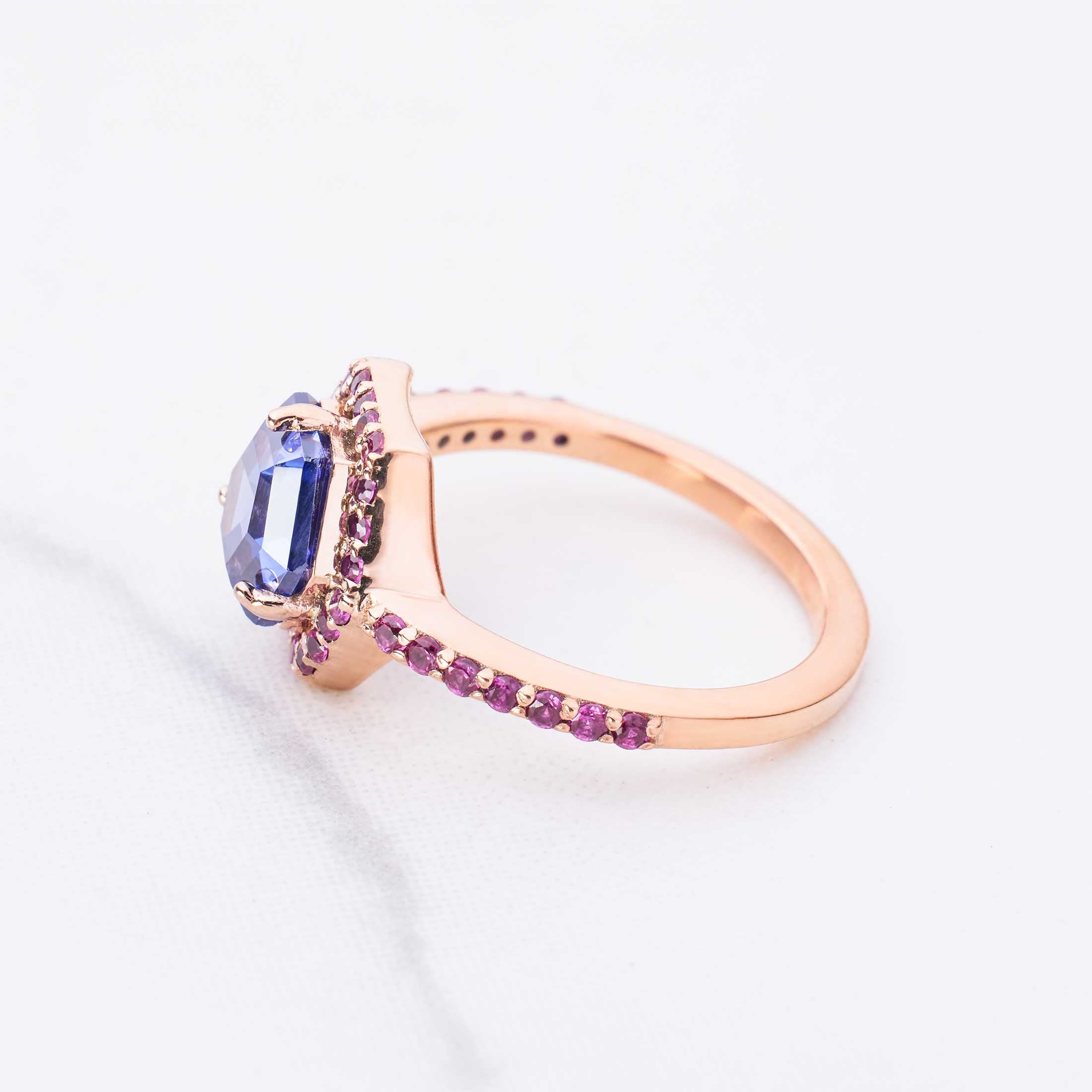 Hexagon Titanic Gemstone Ring Halo Cocktail Engagement Rings