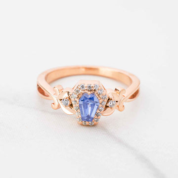 Art Nouveau Coffin Ring Blue Titanic Gemstone Engagement Rings Rose Gold