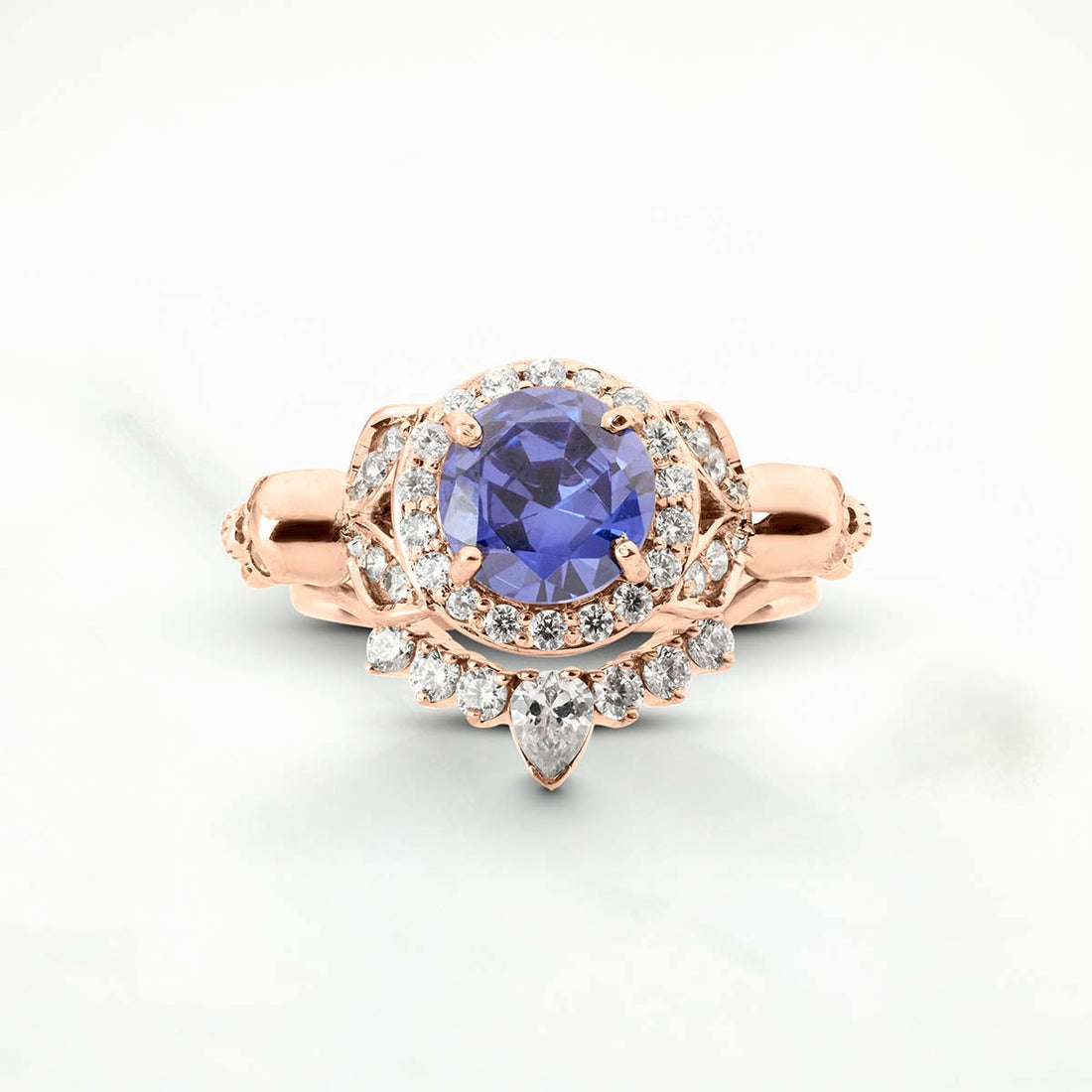 Leaf Skull Bridal Ring Set Blue Titanic Gemstone Gothic Rings
