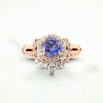Leaf Skull Bridal Ring Set Blue Titanic Gemstone Gothic Rings