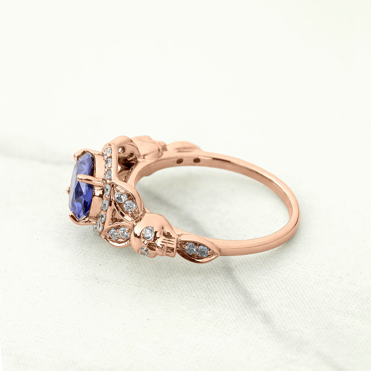 Leaf Skull Bridal Ring Set Blue Titanic Gemstone Gothic Rings