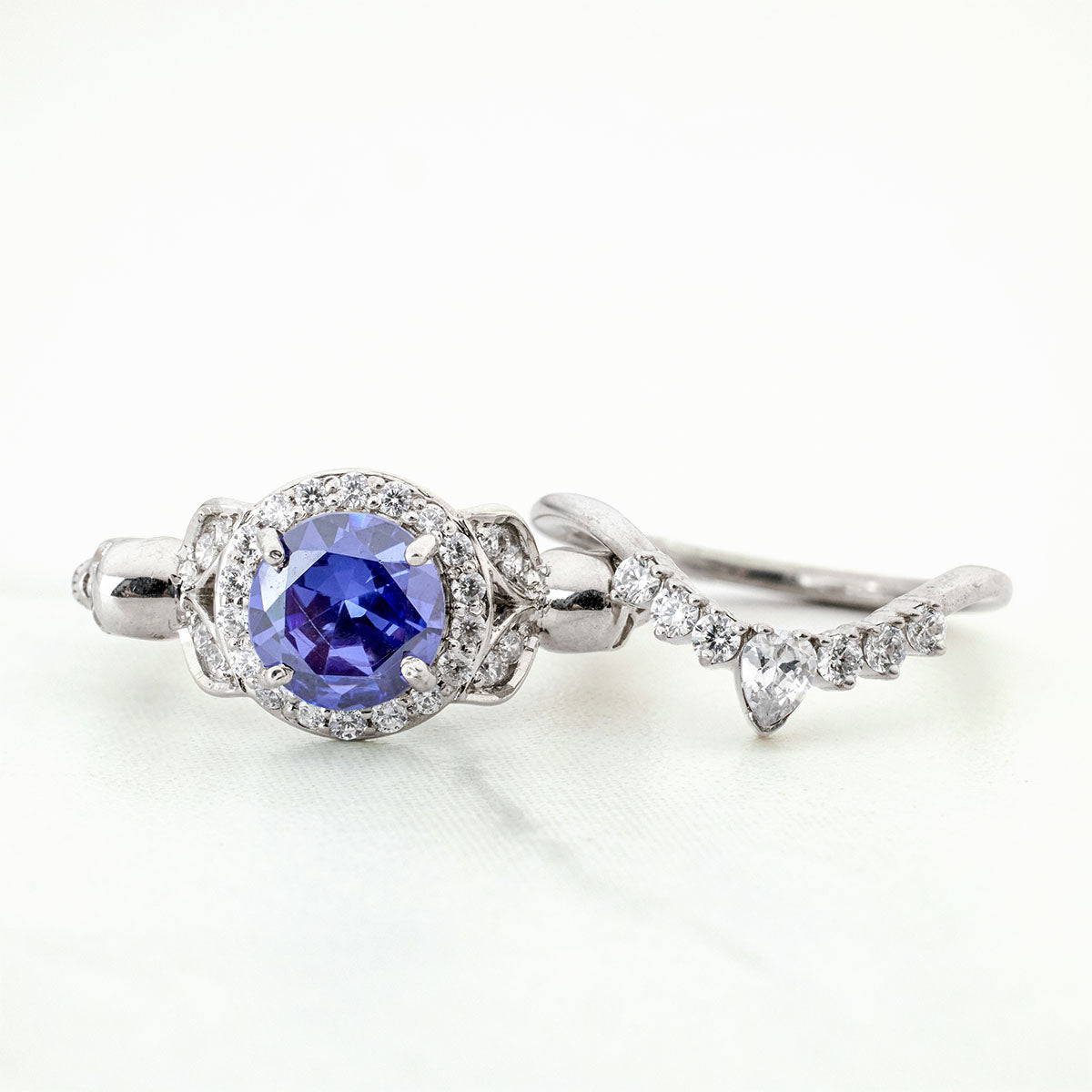 Leaf Skull Bridal Ring Set Blue Titanic Gemstone Gothic Rings
