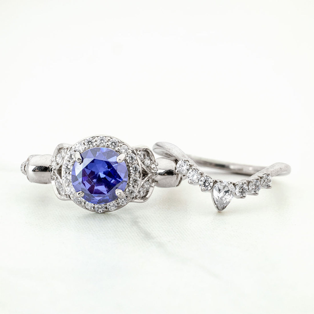 Women's Skull Ring Set Floral Gothic Wedding Rings White Gold