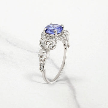 Leaf Skull Ring for Women Blue Titanic Gemstone Gothic Engagement Wedding Rings Silver gold