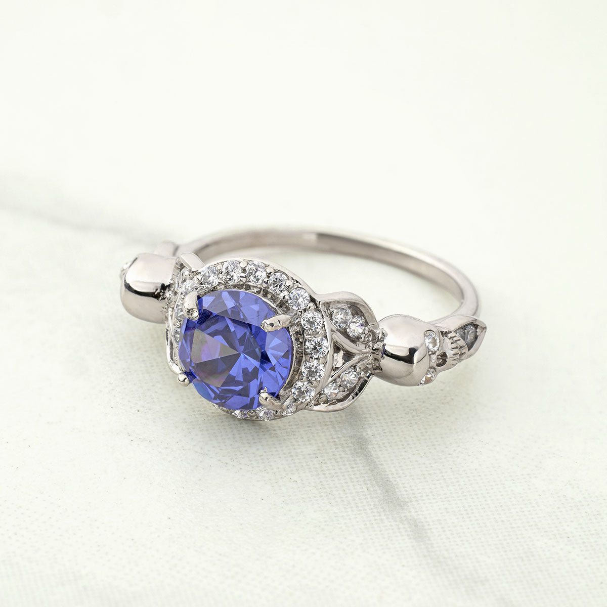 Leaf Skull Ring for Women Blue Titanic Gemstone Gothic Engagement Wedding Rings Silver gold