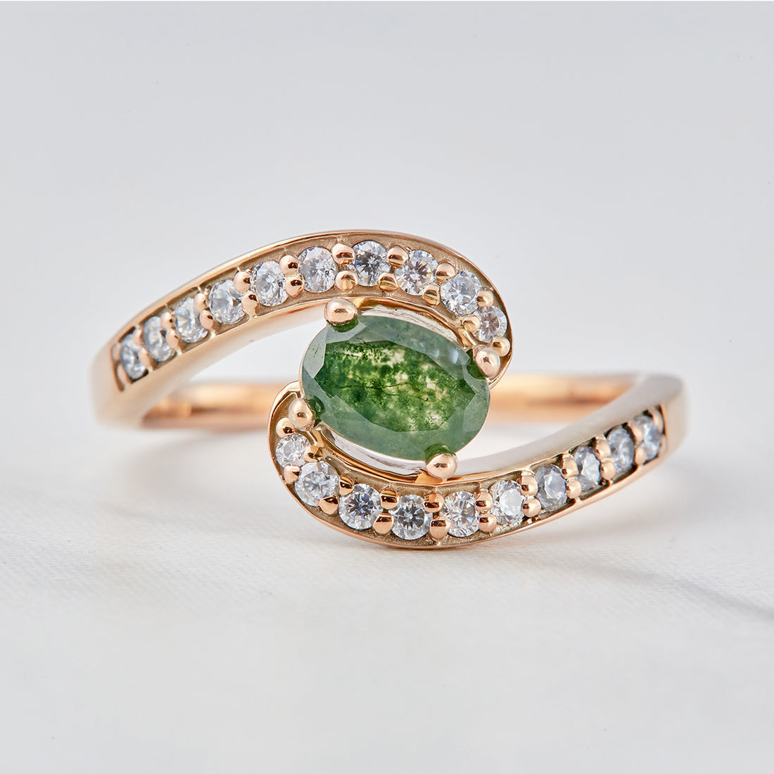 Oval Moss Agate Engagement Ring