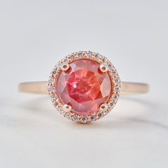 Doublet Stone Engagement Ring Halo Moissanite Rose Gold Ring
