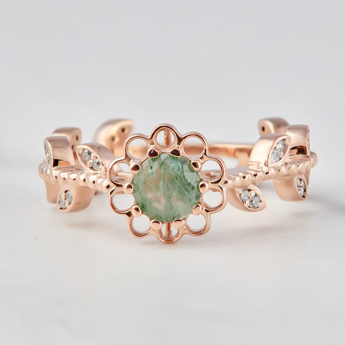 Moss Agate Floral Engagement Ring