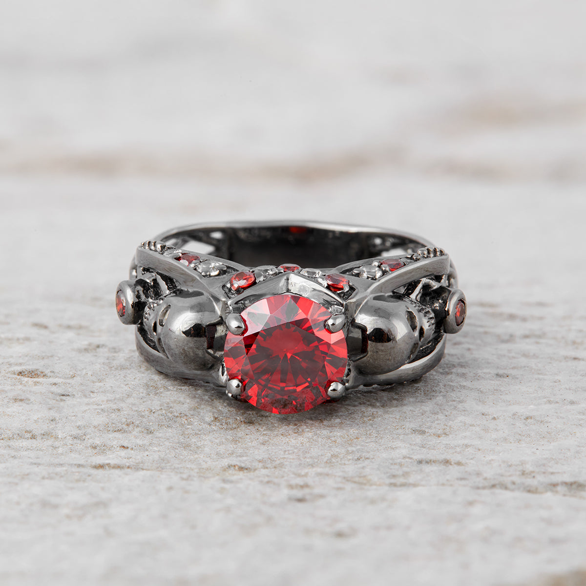 Garnet Vampire Skull Engagement Ring Mesh Skull Gothic Ring