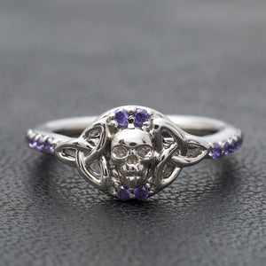 Amethyst Skull Ring For Women Celtic Skull Engagement Rings