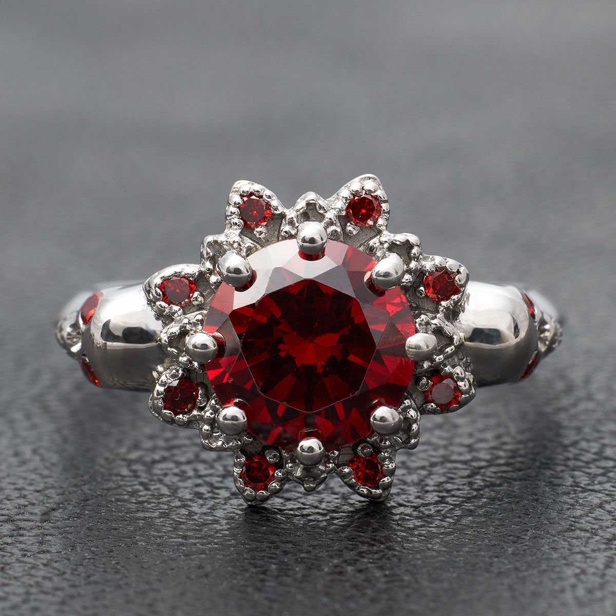 Red Garnet Skull Engagement Ring