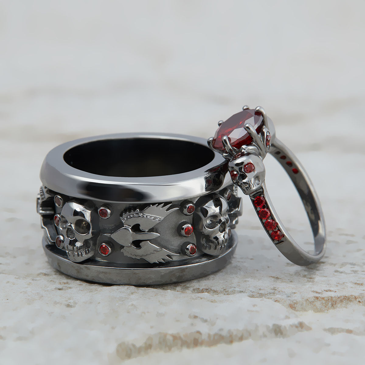 Skull Gothic Engagement Ring Set