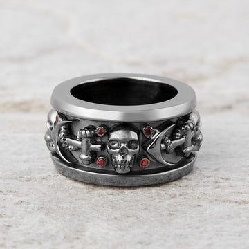 Mens Skull Wedding Band Nautical Anchor Pirate Skull Band Badass Biker
