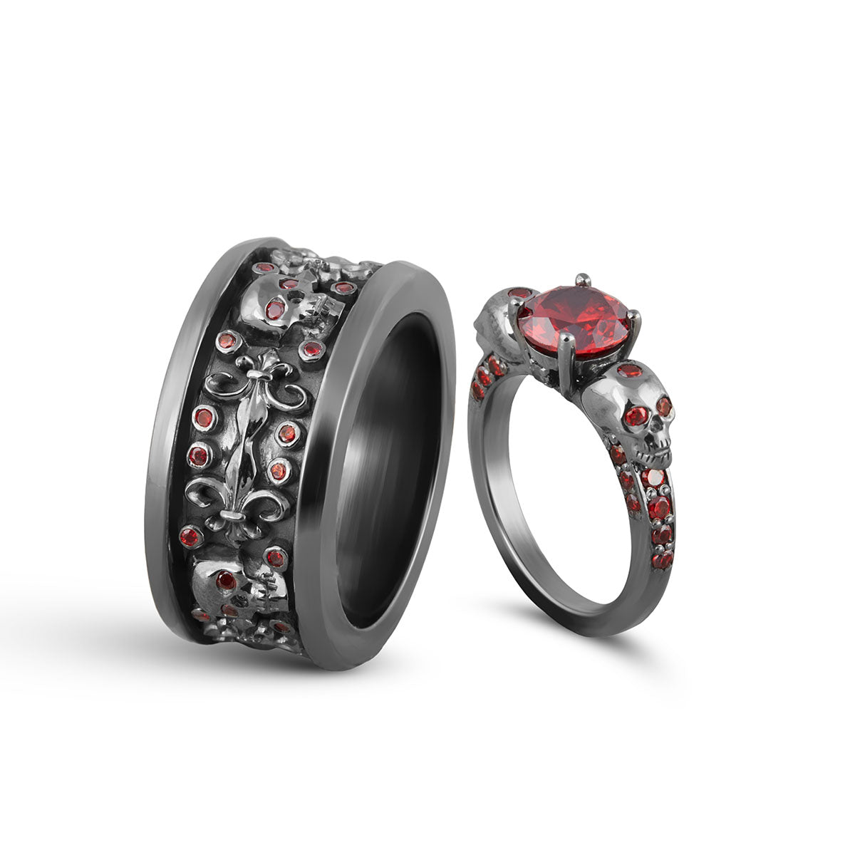Skull Engagement Rings Set His Her Gothic Matching Couple Ring