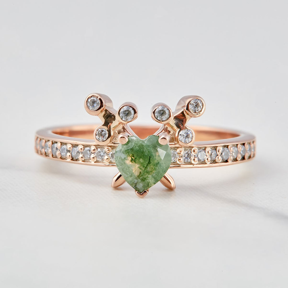 Natural Moss Agate Heart Ring