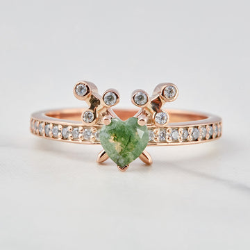 Natural Moss Agate Heart Ring