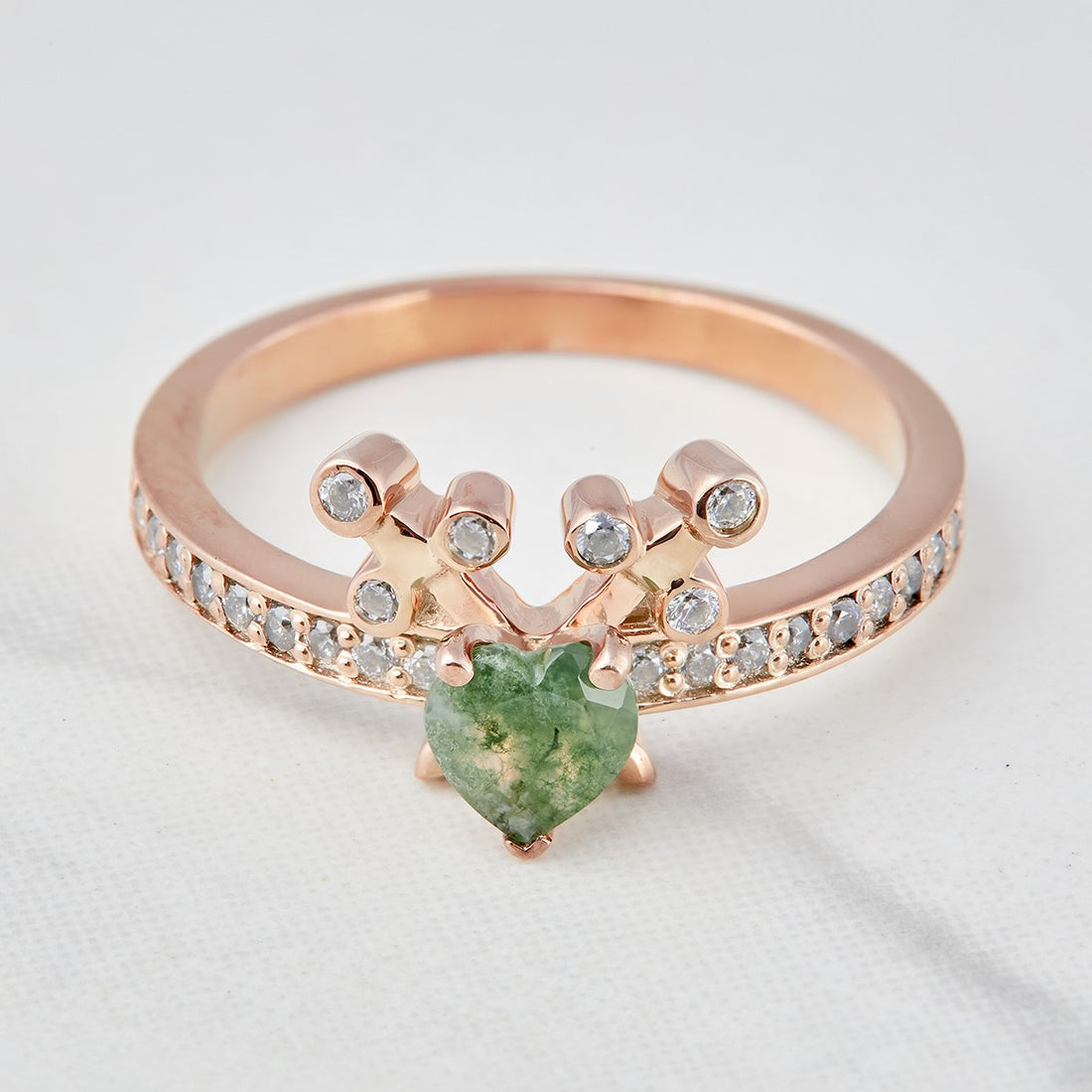 Natural Moss Agate Heart Ring