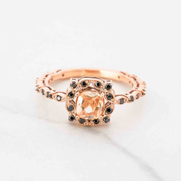 Vintage Engagement Rings Milgrain Art Deco Rose Gold Ring Cushion Cut Gemstone