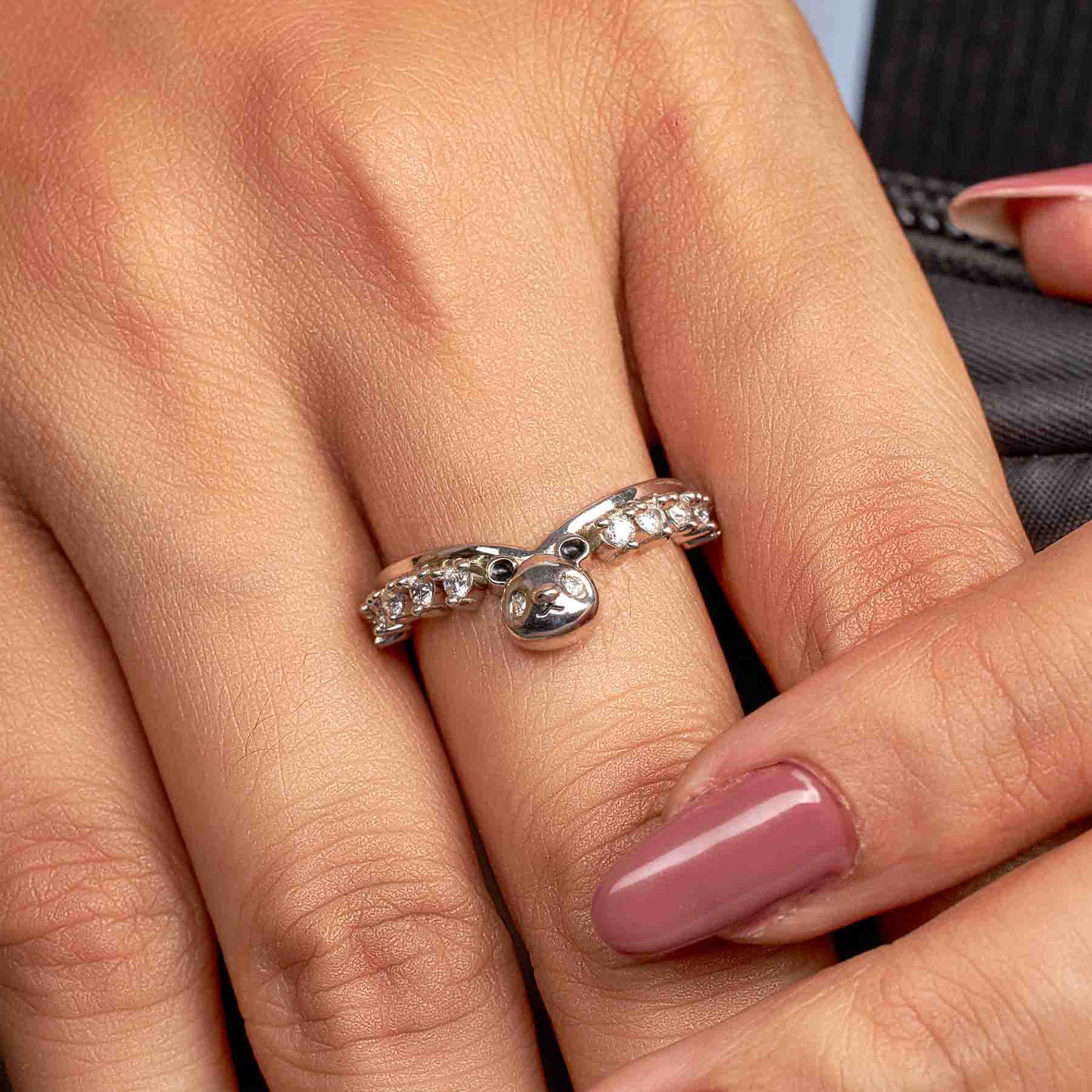 Panda Ring Enhancer Curved Wedding Band Panda Jewelry Stacking Diamond Rose Gold White Gold Sterling Silver