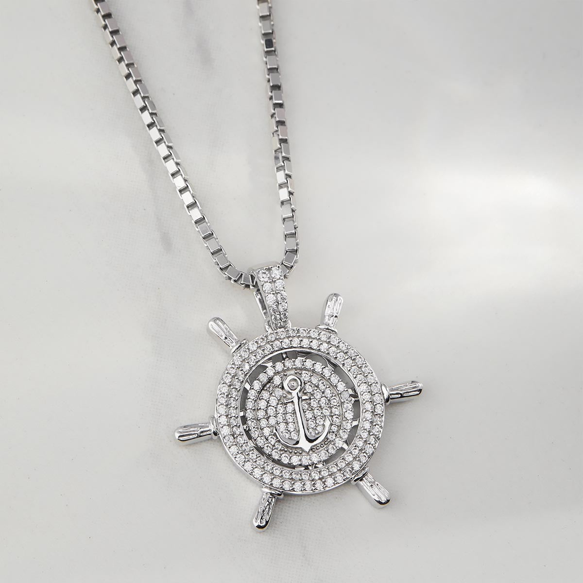 Steering Wheel and Anchor Pendant Necklace Diamond Iced Out Hip Hop Jewelry