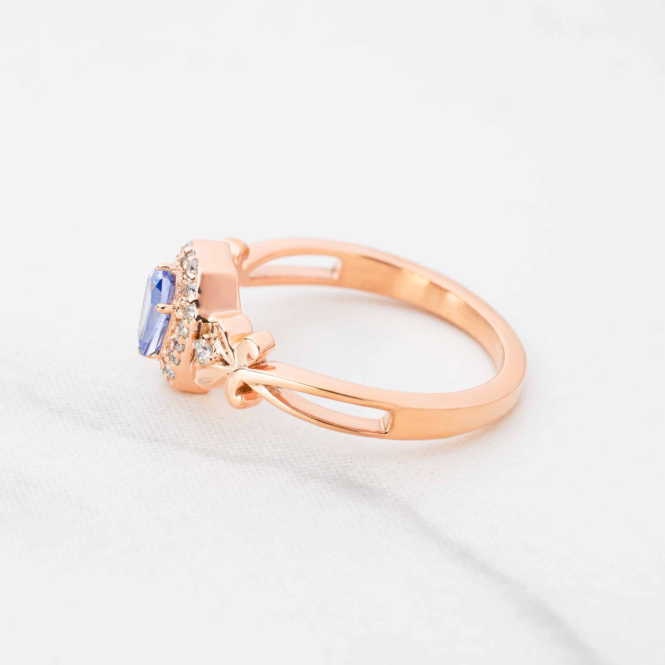 Art Nouveau Coffin Ring Blue Titanic Gemstone Engagement Rings Rose Gold