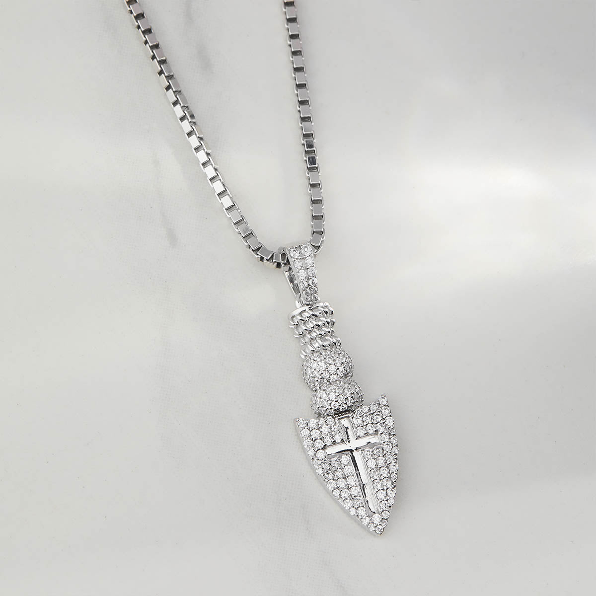 Odin's Spearhead Pendant Necklace with Cross Iced Out Viking Jewelry