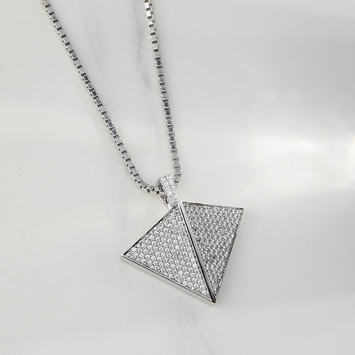 Iced Out Triangular Pendant Necklace Diamond Sterling Silver Unisex Hip Hop Jewelry
