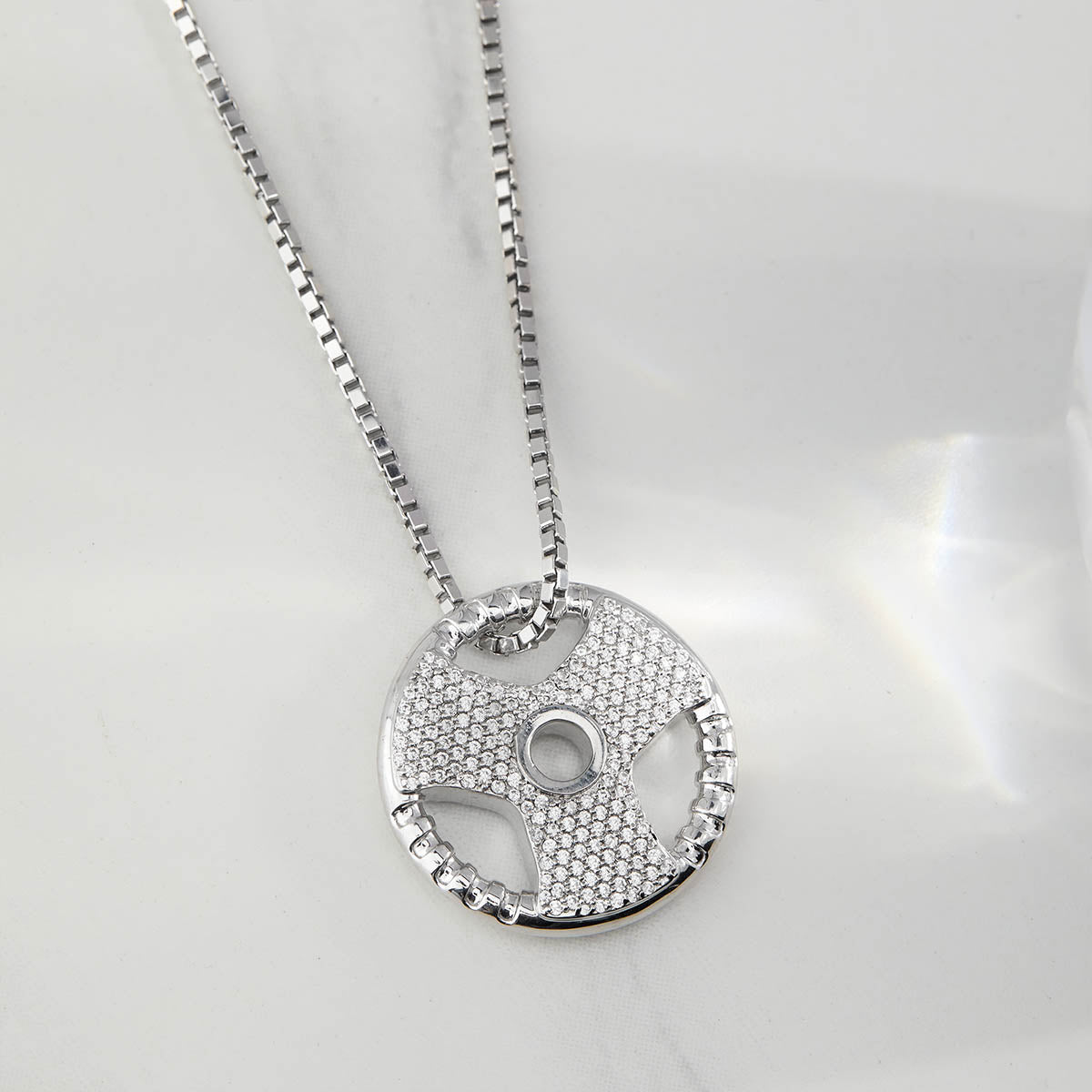 Iced Out Barbell Weight Plate Pendant Necklace Gym Fitness Athlete Sports Hip Hop Jewelry Sterling Silver Diamond