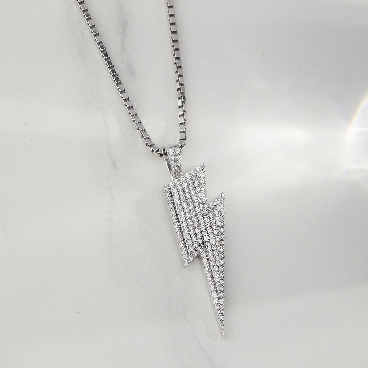 Lightning Bolt Necklace Diamond Iced Out Flash Pendant Sterling Silver