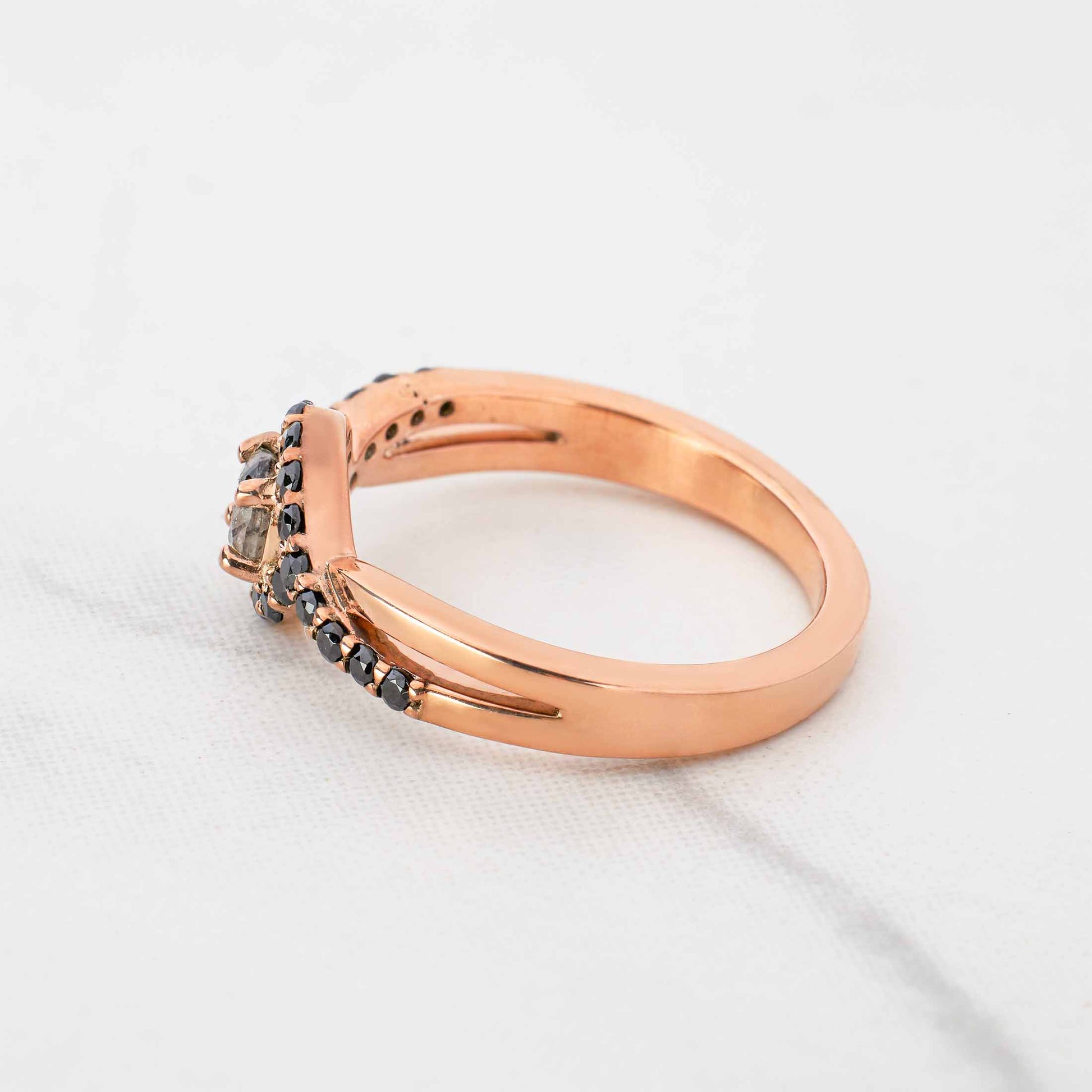 Natural Rutile Quartz Rutilated Quartz Black Gemstone Crossover Engagement Ring Rose Gold