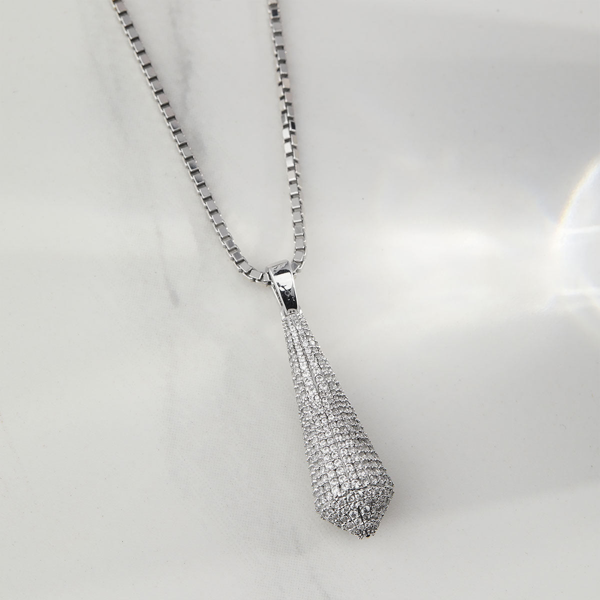 Iced Out Pointed Pendant Necklace Cubic Zirconia Sterling Silver Hip Hop Jewelry