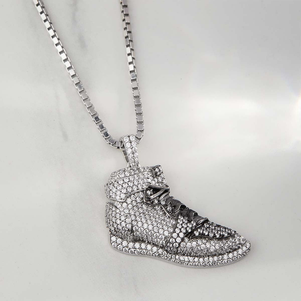 Iced Out Shoe Necklace Hip Hop Jewelry Sneaker Pendant Two Tone Sterling Silver Diamond