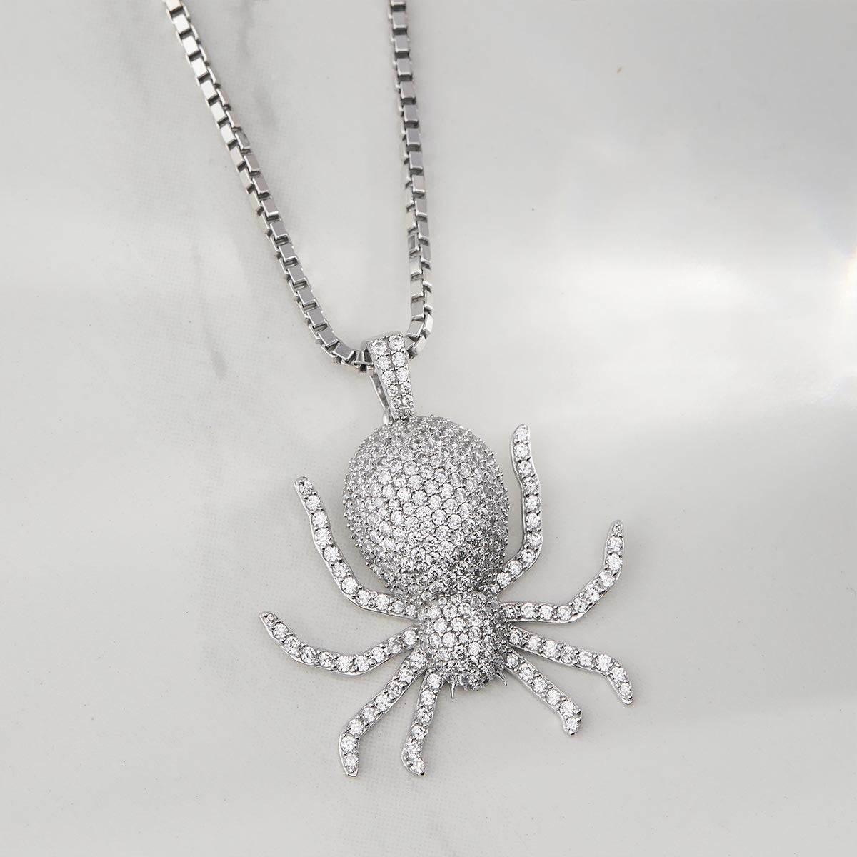 Iced Out Spider Pendant Necklace Unisex CZ Diamond Sterling Silver Hip Hop Gothic Jewelry
