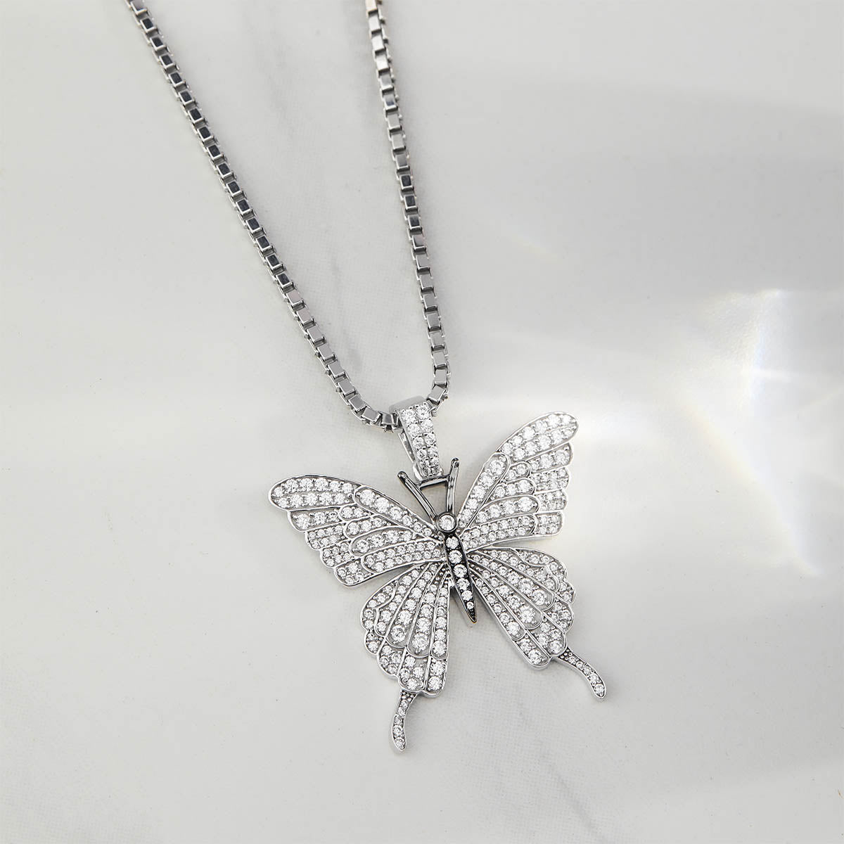 Iced Out Butterfly Pendant Necklace CZ Diamond 925 Sterling Silver Hip Hop Jewelry