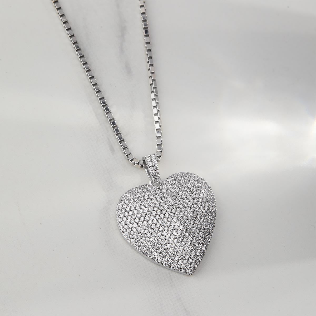 Iced Out Heart Pendant Necklace AAA CZ Diamond Sterling Silver Hip Hop Jewelry