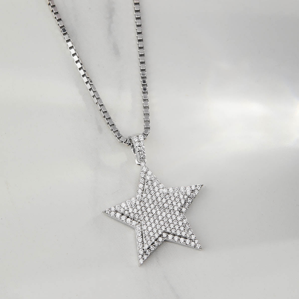 Iced Out Star Necklace Celestial Star Pendant Hip Hop Jewelry Diamond Sterling Silver
