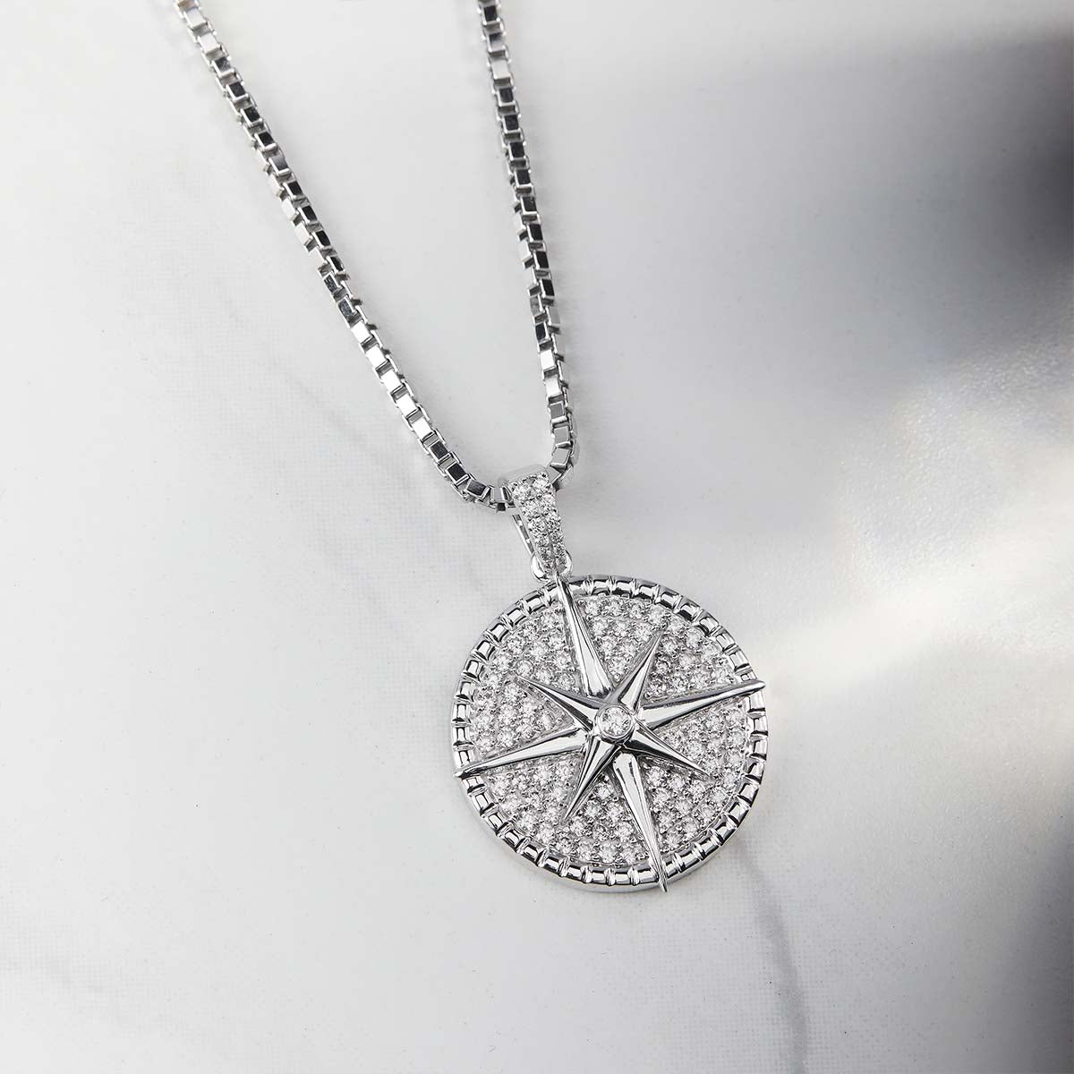 Iced Out Compass Pendant Necklace Nautical Hip Hop Jewelry Sterling Silver Cubic Zirconia Diamond