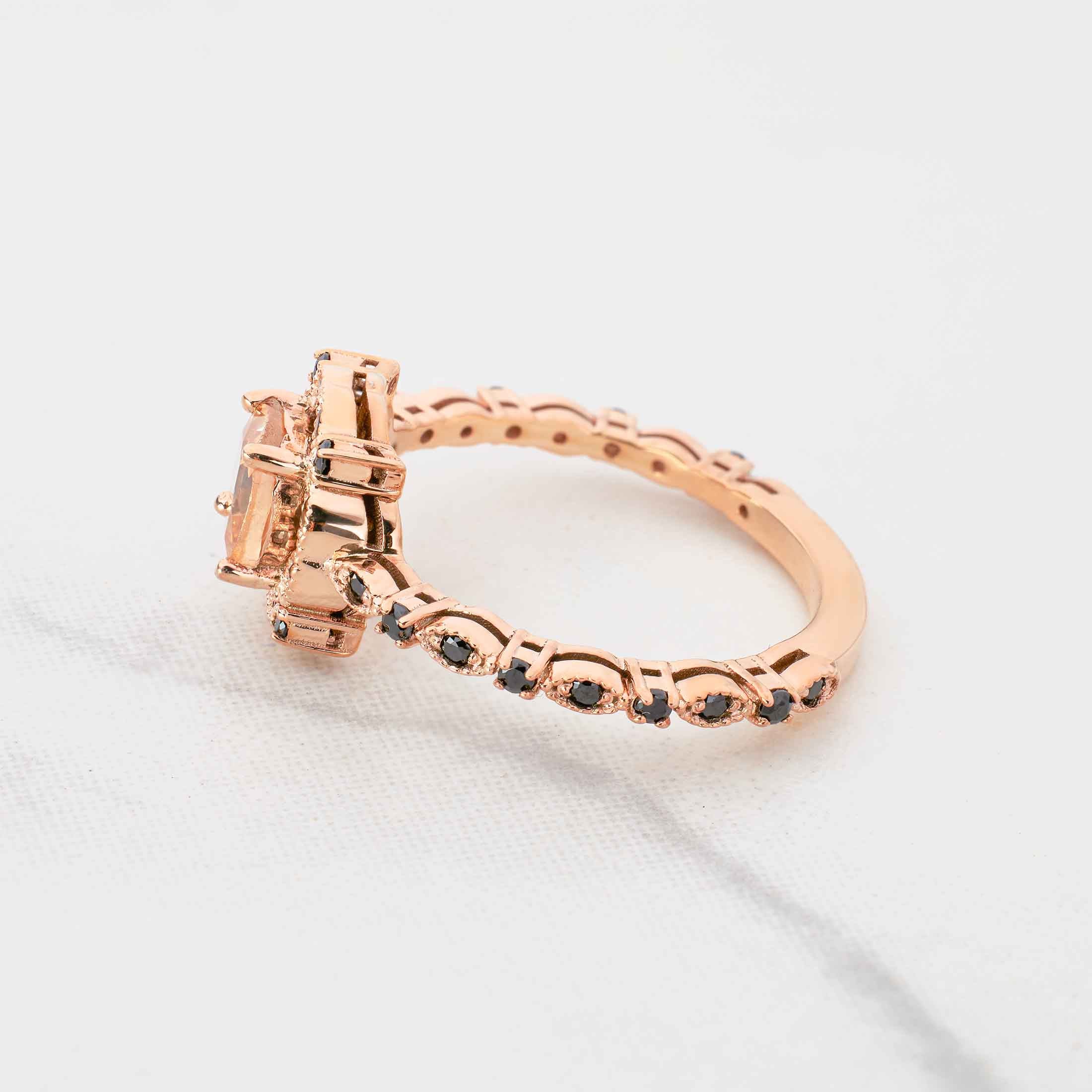 Vintage Engagement Ring Set 14k Rose Gold Cushion Cut CZ