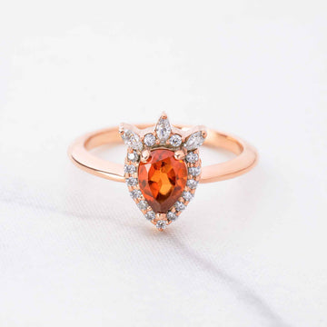 Pear Natural Hessonite Ring Teardrop Gemstone Engagement Ring